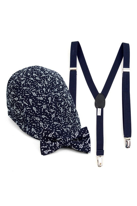 Boys Navy Suspender and Hat Bow Tie Set