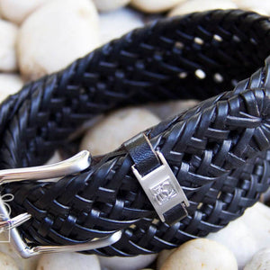 Boys Black Braided Leather Belt